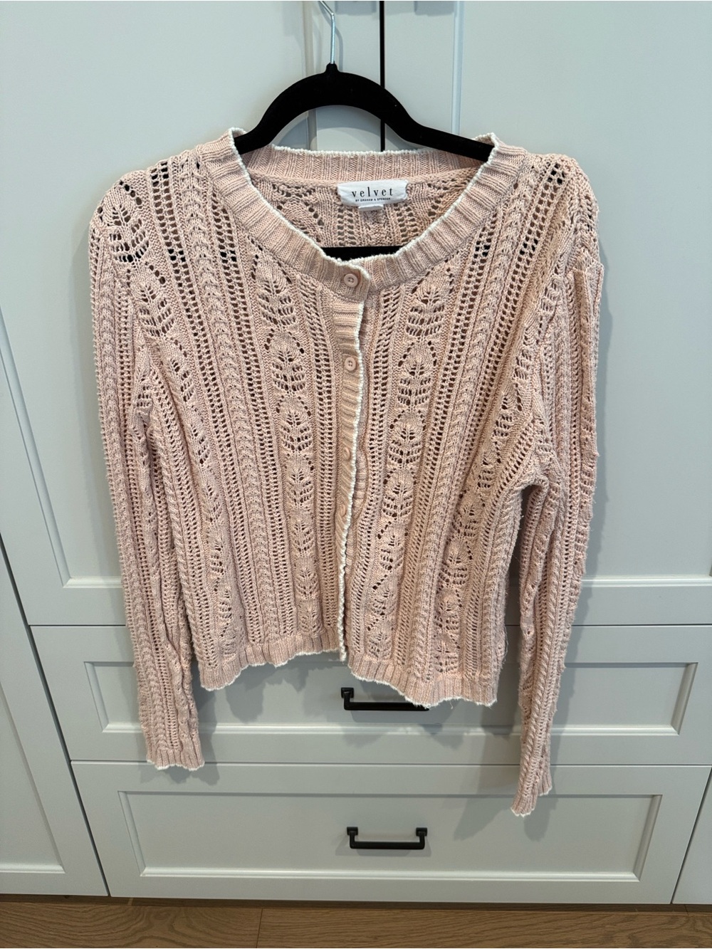 Velvet Daisy Blush Pink Open-Knit Button Front Cardigan